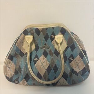 Vivienne Westwood Beige and Blue Argyle Shoulder Bag